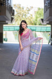 Angel Aura- White Block Printed Saree