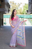 Angel Aura- White Block Printed Saree