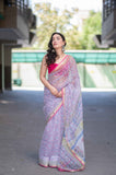Angel Aura- White Block Printed Saree