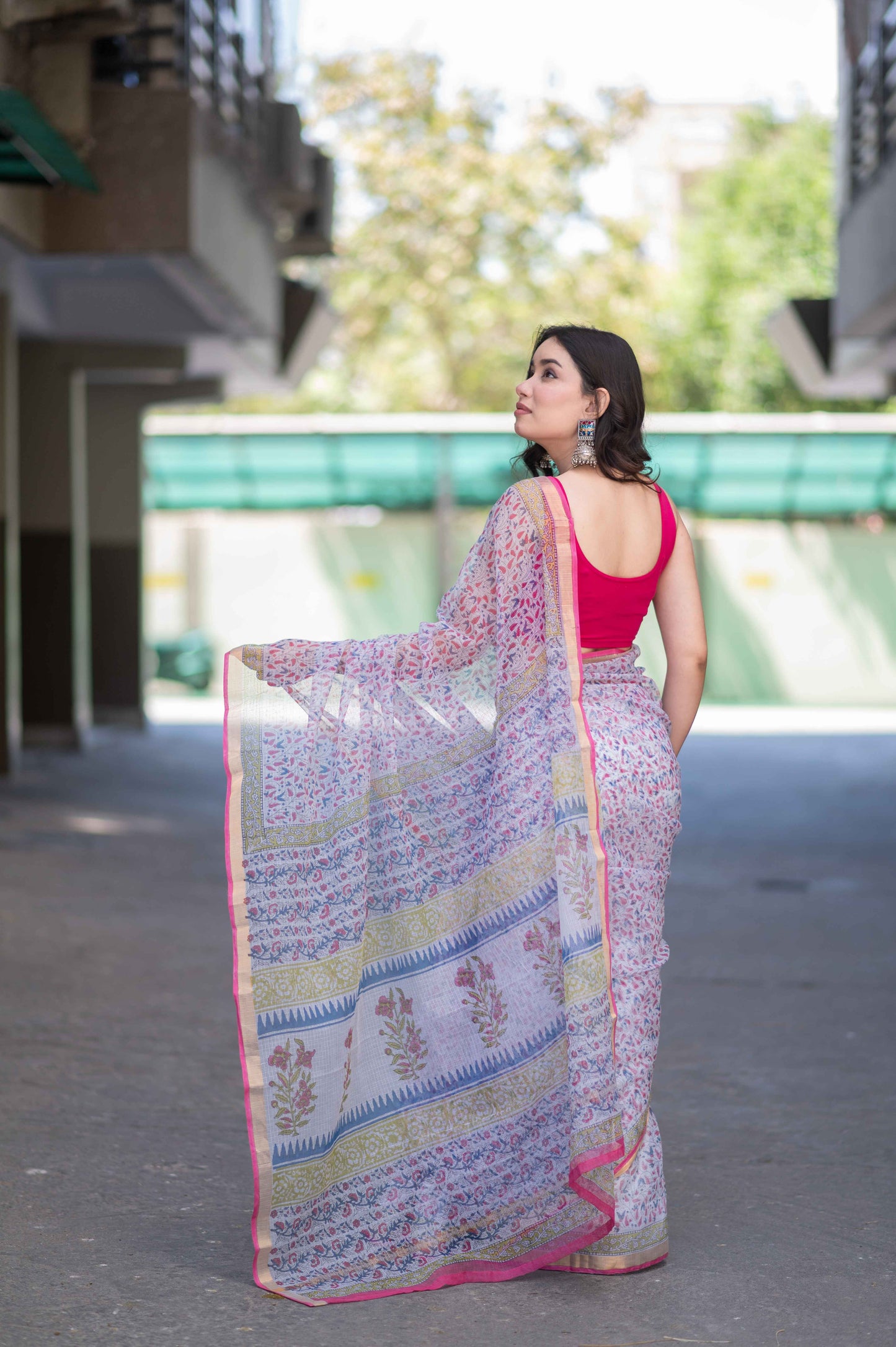 Angel Aura- White Block Printed Saree
