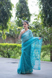 Aqua Dreams- Dabu Kota Doria Saree