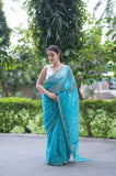 Aqua Dreams- Dabu Kota Doria Saree