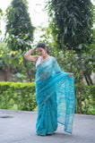 Aqua Dreams- Dabu Kota Doria Saree