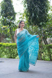 Aqua Dreams- Dabu Kota Doria Saree