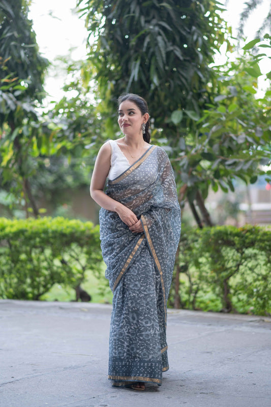 Ashen Glow- Grey Kota Doria Saree