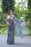 Ashen Glow- Grey Kota Doria Saree