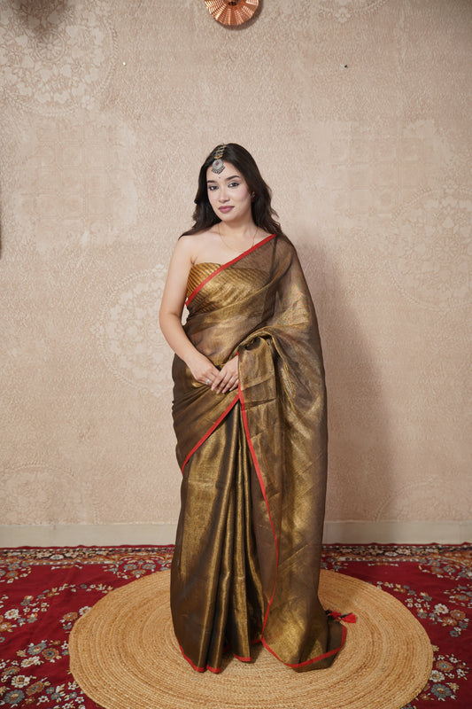 Aabha Kadhai- Copper Zari Linen Saree