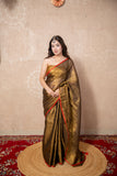 Aabha Kadhai- Copper Zari Linen Saree