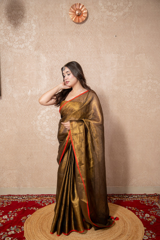 Aabha Kadhai- Copper Zari Linen Saree