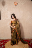 Aabha Kadhai- Copper Zari Linen Saree