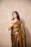 Aabha Kadhai- Copper Zari Linen Saree