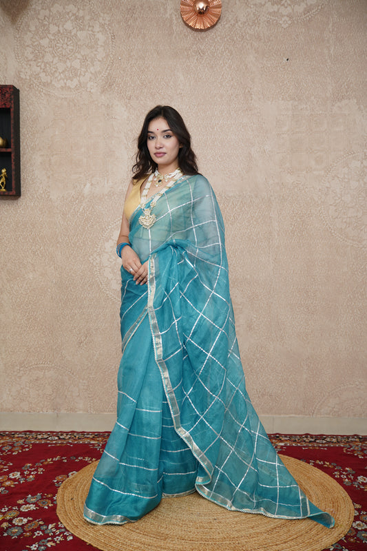 Aakashi- Blue Striped Gota Patti Saree