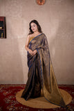 Aarna- Blue Zari Saree with striped Pallu