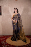 Aarna- Blue Zari Saree with striped Pallu