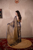 Aarna- Blue Zari Saree with striped Pallu