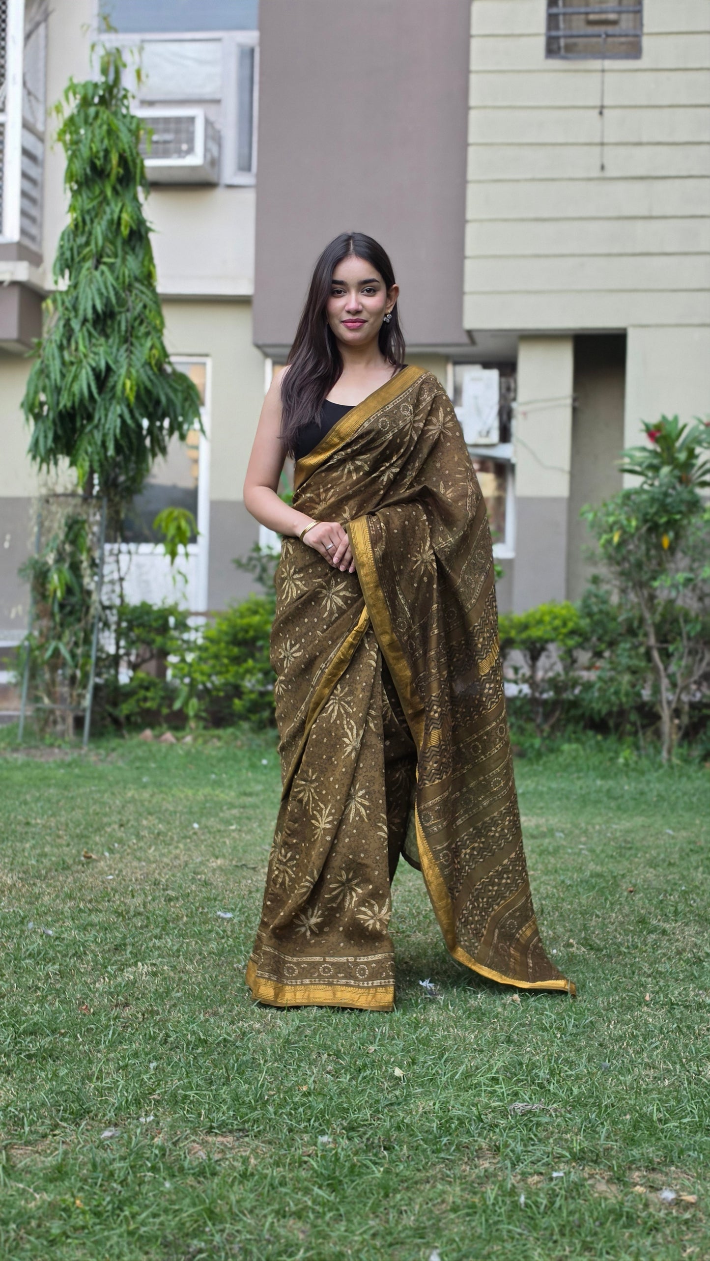 Advika- Green Maheshwari Silk Saree