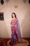 Amaira- Purple Zari Linen Saree