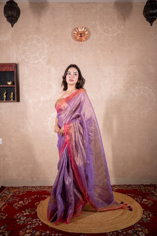 Amaira- Purple Zari Linen Saree