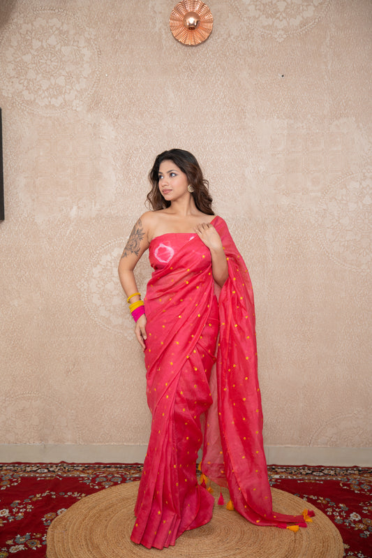 Anandita- Pink Tikli Work Saree