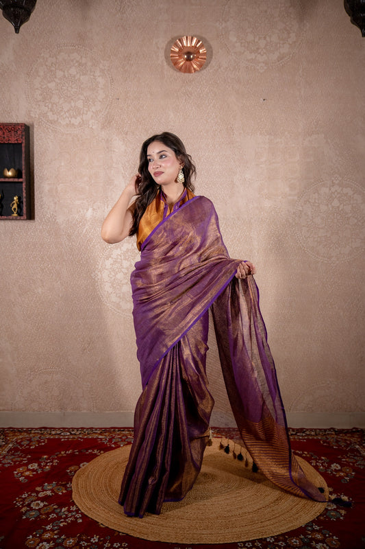 Asmi - Purple Saree with striped pallu