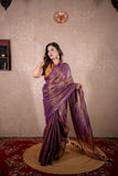 Asmi - Purple Saree with striped pallu