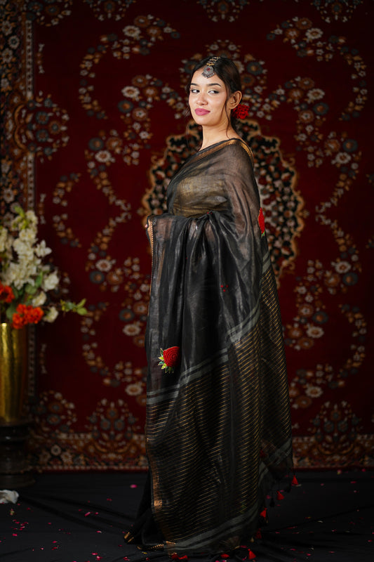 Rosa - Black Silk Linen Saree