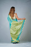 Shiney sky -Blue Zari Linen Saree