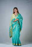 Shiney sky -Blue Zari Linen Saree