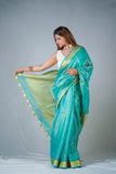 Shiney sky -Blue Zari Linen Saree
