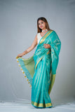 Shiney sky -Blue Zari Linen Saree