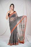 Ebony Essence -Block Printed Saree