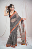 Ebony Essence -Block Printed Saree