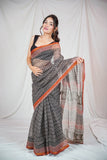 Ebony Essence -Block Printed Saree