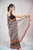 Ebony Essence -Block Printed Saree
