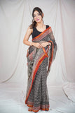 Ebony Essence -Block Printed Saree