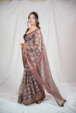 Floral Noir- Kota Doria Saree