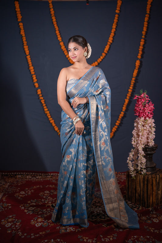 Gauravi- Grey Kota Doria Saree