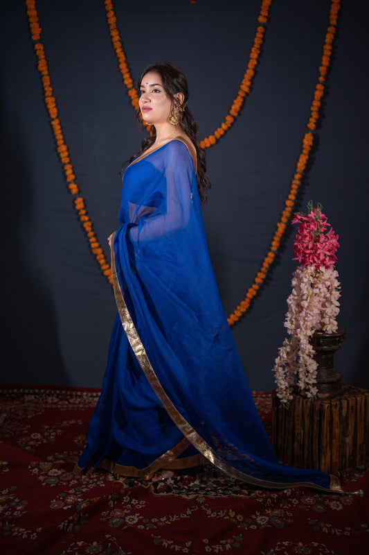 Jaldhi- Blue Kota Silk Saree