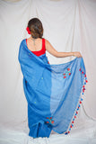 Floral Fantasy- Blue Linen Saree
