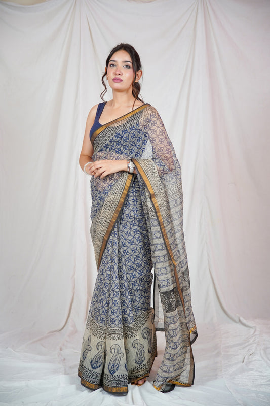 Regal Blue - Blue Kota Doria Saree