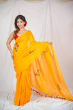 Sunflower Splendor: Yellow Linen Saree