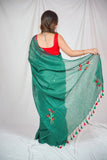 Botanical Beauty - Green Linen Saree