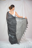 Midnight Monochrome- Black Linen Saree