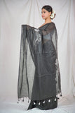 Midnight Monochrome- Black Linen Saree