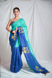 Oceanic Opulence: Dual Blue Linen Saree