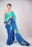 Oceanic Opulence: Dual Blue Linen Saree