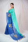 Oceanic Opulence: Dual Blue Linen Saree