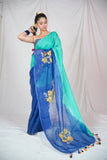 Oceanic Opulence: Dual Blue Linen Saree