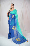 Oceanic Opulence: Dual Blue Linen Saree
