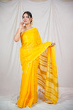 Swarna Rekha - Yellow Striped Linen Saree